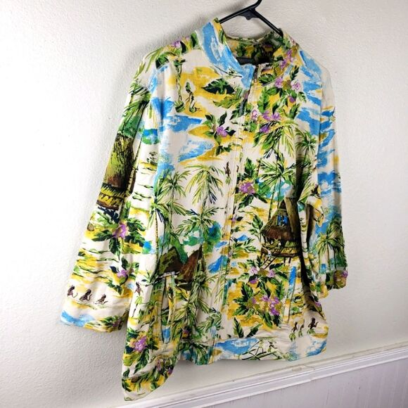 Chico's Additions Hawaiian Tropical Print Women's Zip Up Jacket Coat SZ 3/XL - Picture 14 of 15